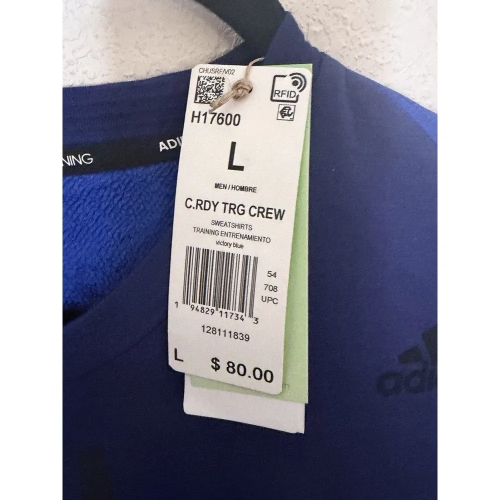 Adidas C.READY TRG CREW Sweatshirt Mens L Victory Blue 3 Stripe Logo‎ NWT$80
